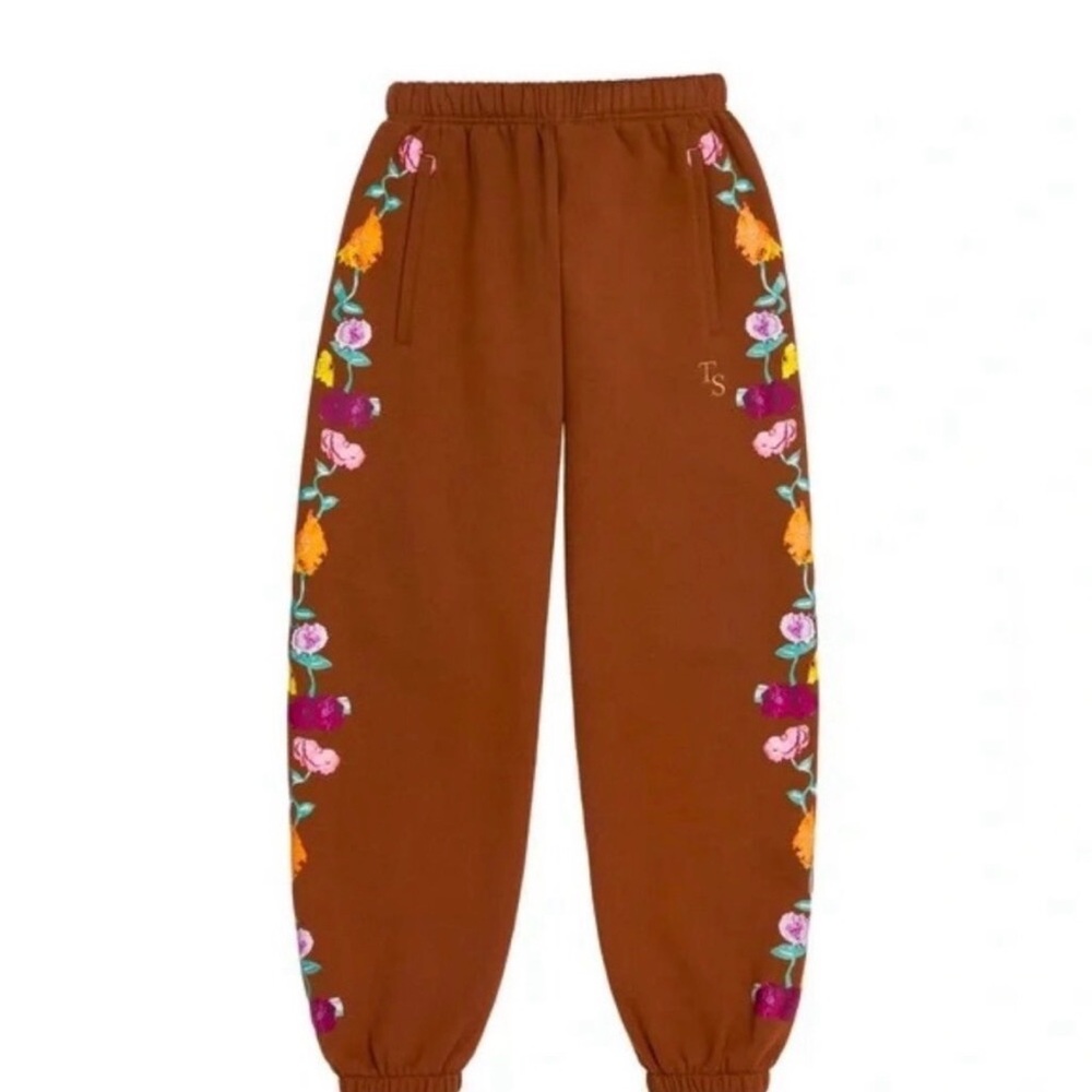 Taylor Swift Brown Kids Joggers with Floral Embroidery
